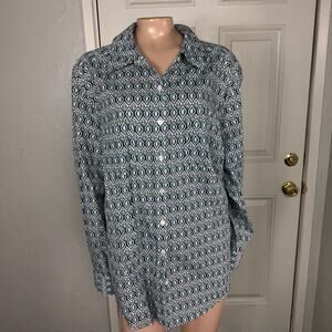 Foxcroft Womens Shirt 22W Fitted Blouse Long Sleeve Cotton Geometric Career P9